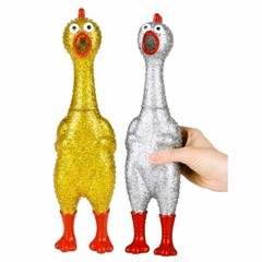 Large 13.5″ Sparkle Glitter Rubber Squeeze Chicken with a Long Funny Squeaky Sou