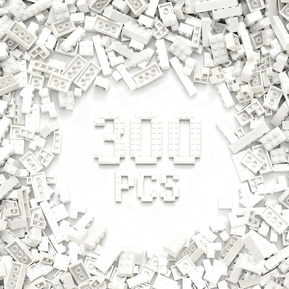 300Pcs Building Brick Bulk, White Bulk Bricks with 5 Sizes, Compatible with Lego