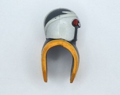 Rare Vintage 1997 1.5″ Saban Kamen Rider Figure Helmet Grey/Gold/White, Red-Eyes