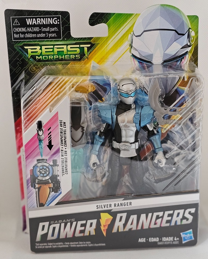 Hasbro Power Rangers Beast Morphers Silver Ranger 6in Action Figure Shows Wear