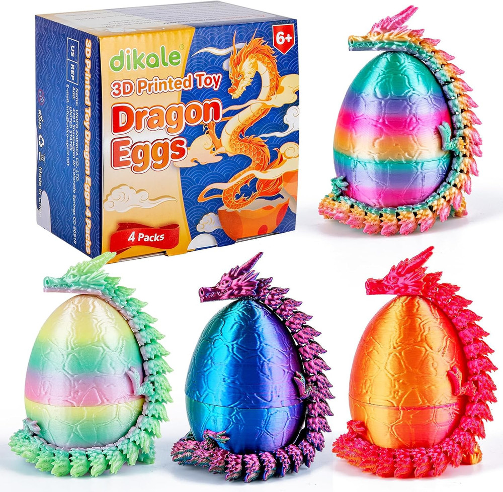 3D Printed Dragon Eggs Fidget Toys with Dragon, 4 Pack, Kids Adults, Fantasy