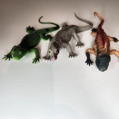 Realistic Lizard Toy Figures Set of 3 Iguana Komodo Dragon Frilled Lizard 8″