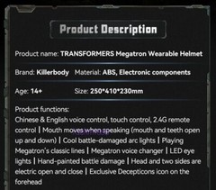 1PC Megatron English Voice-Controlled Wearable 1/1 Helmet With LED Eye Halloween