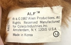 Vintage 1987 ALF Finger Hand Puppet Doll Plush Coleco Alien Productions 8”