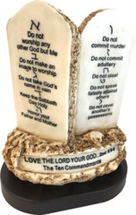 Moses Ten (10) Commandments Tablets or Decalogue – Resin on Wooden Base 6.5 In