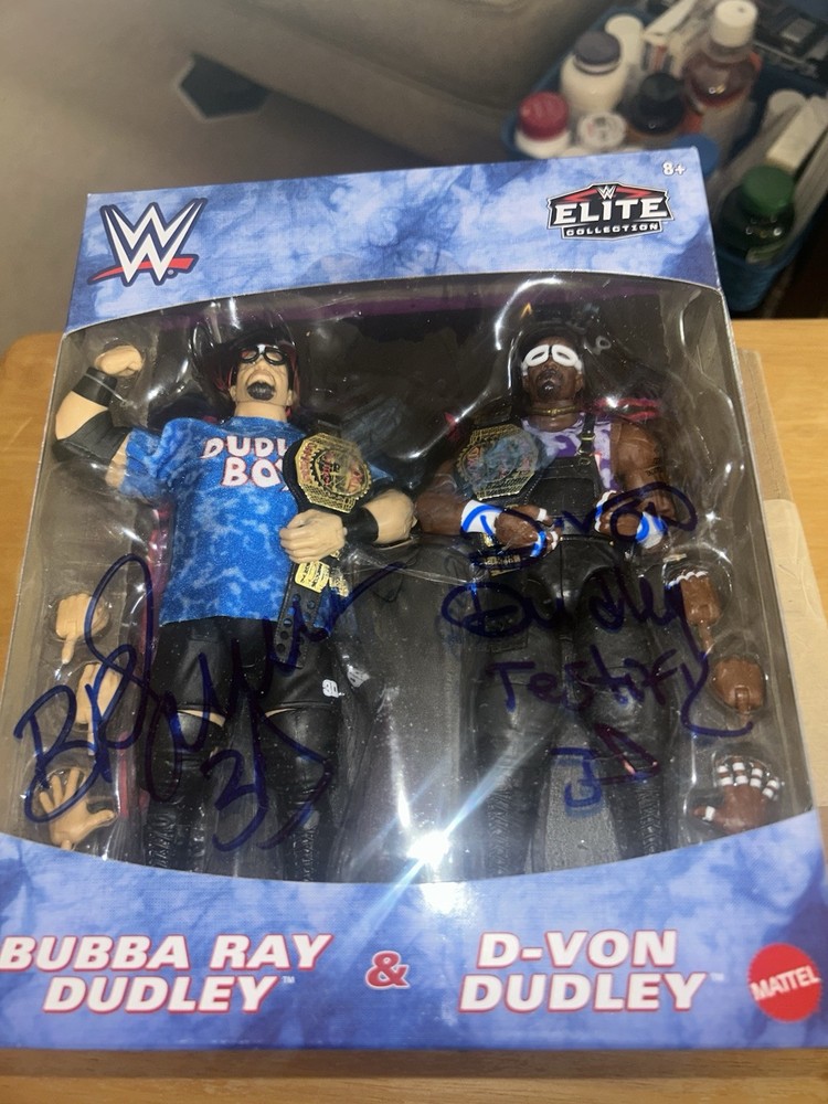 Signed WWE Elite Dudley Boyz Mattel Figures Bubba Ray & D-Von ECW Autographed