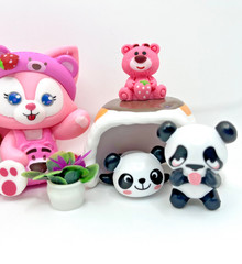Kawaii Bear & Panda PVC Toy Figure Lot – LinaBell, Lotso, Tiny Friends w/ Plant