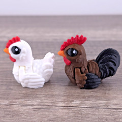Mini Rooster Chicken Pair 3D Printed Flexi Fidget Desk Pets Farm Animal Toy Set