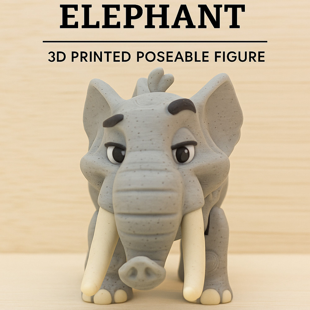 3D Printed Elephant Male Figure – Articulated Multi-Color African Animal – 3in
