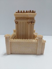 VINTAGE MODEL SCALE BONE RESIN CASTLE MAUSOLEUM 4.5″ X 4″ X 4″ BEIGE AND GOLD