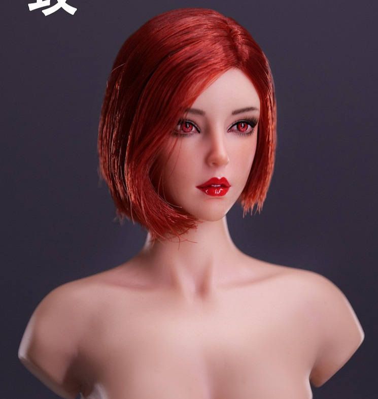 1/6 Female Head Sculpt RED short Hair YMT084 B for 12” Female Figure phicen