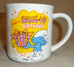 Smurf 1982 The Smurfs Coffee Mug Cup Jokey Smurf Have a Bang up Birthday