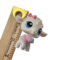 Littlest Pet Shop Authentic LPS 376 Sheep Lamb White Blue Eyes Pink Bow Sweater