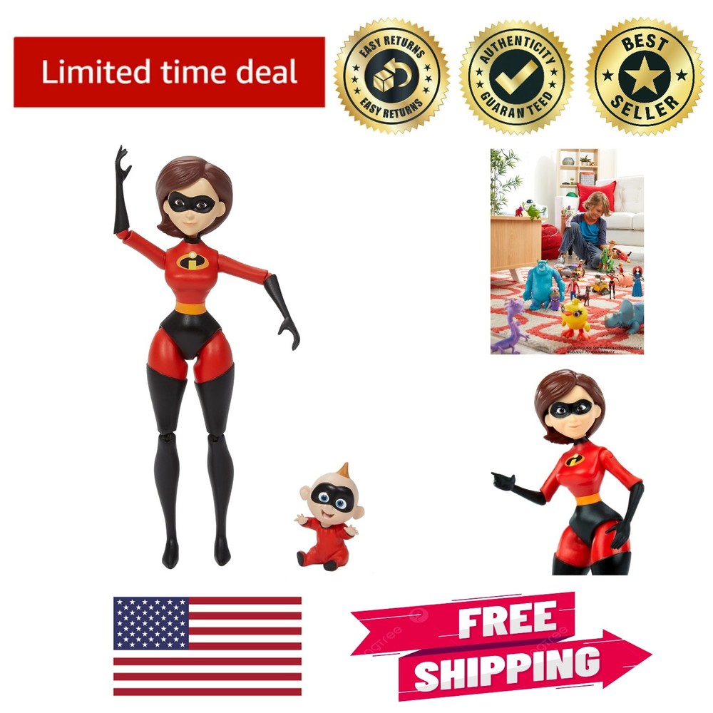 Authentic ‘The Incredibles’ Elastigirl & Jack-Jack Figurines – 6.6-in & 2.2-in