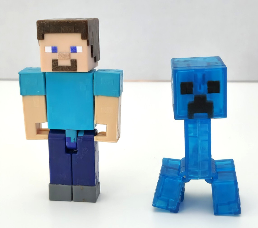 Minecraft Steve & Charged Blue Creeper 3″in figure toy lot of 2 Mattel