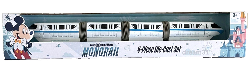 NIB Walt Disney World Monorail 4 Piece Die Cast Vehicle Play Toy Blue Color