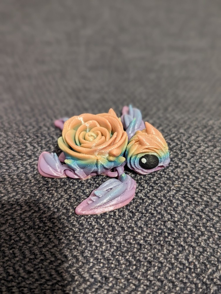 Rose Turtle 3D Printed Articulated Keychain Turtle Eyes Is Hand Painted..
