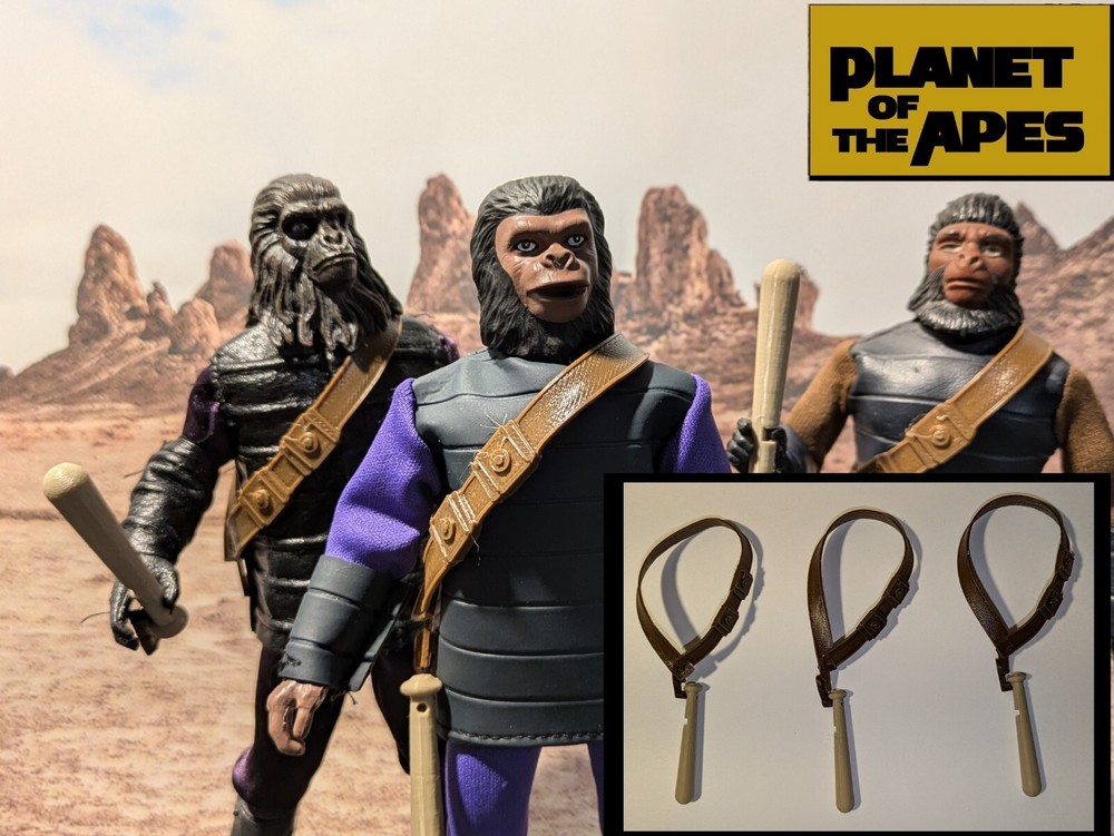 Planet of the Apes – Set of (3) Bandoliers and Clubs – 1:9 8″ Mego/Neca Scale