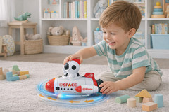 Kids Light Up Astronaut Space Rocket Toy w/ Sounds & 360° Rotation Space Ship