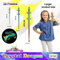 24 Inch Glow in The Dark 3D Printed Crystal Dragon Toy, Luminous Rainbow