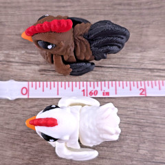 Mini Rooster Chicken Pair 3D Printed Flexi Fidget Desk Pets Farm Animal Toy Set