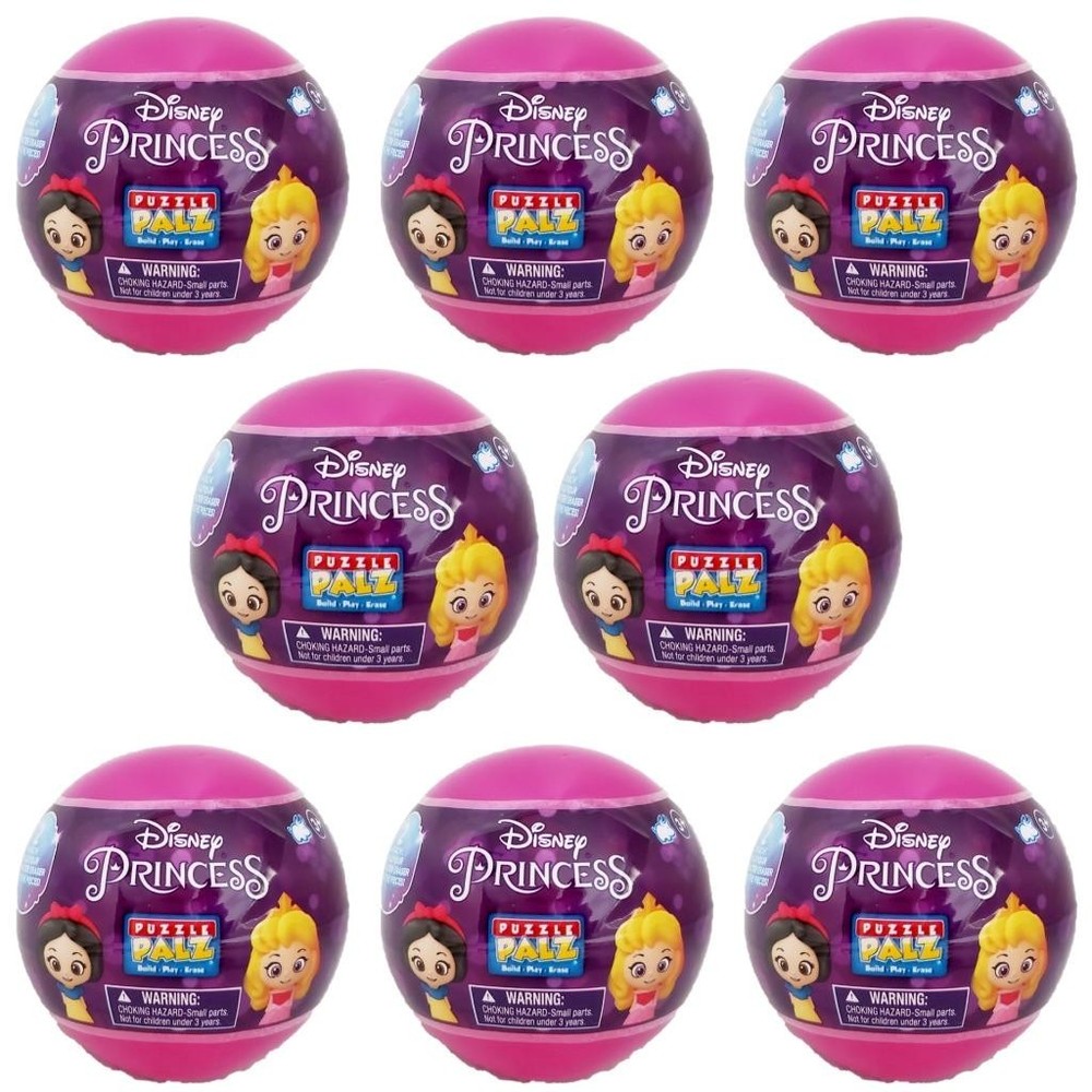Disney Princess 3D Puzzle Palz Erasers : Lot of 8 Sealed Blind Globes