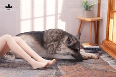 JXK Lying German Shepherd Dog Model Pet Animal Figure Collection 1:6 Scale