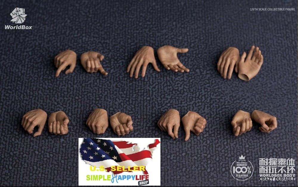 1/6 Worldbox Male Hands Type 2.0 Accessory For 12” male Figure Phicen ❶USA❶