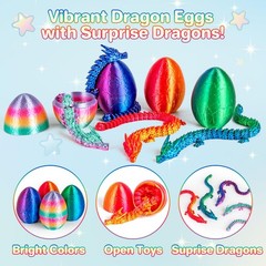 4Pcs 3D Printed Dragon Eggs with Articulated Dragon Inside, 8.86″ Flexible ..
