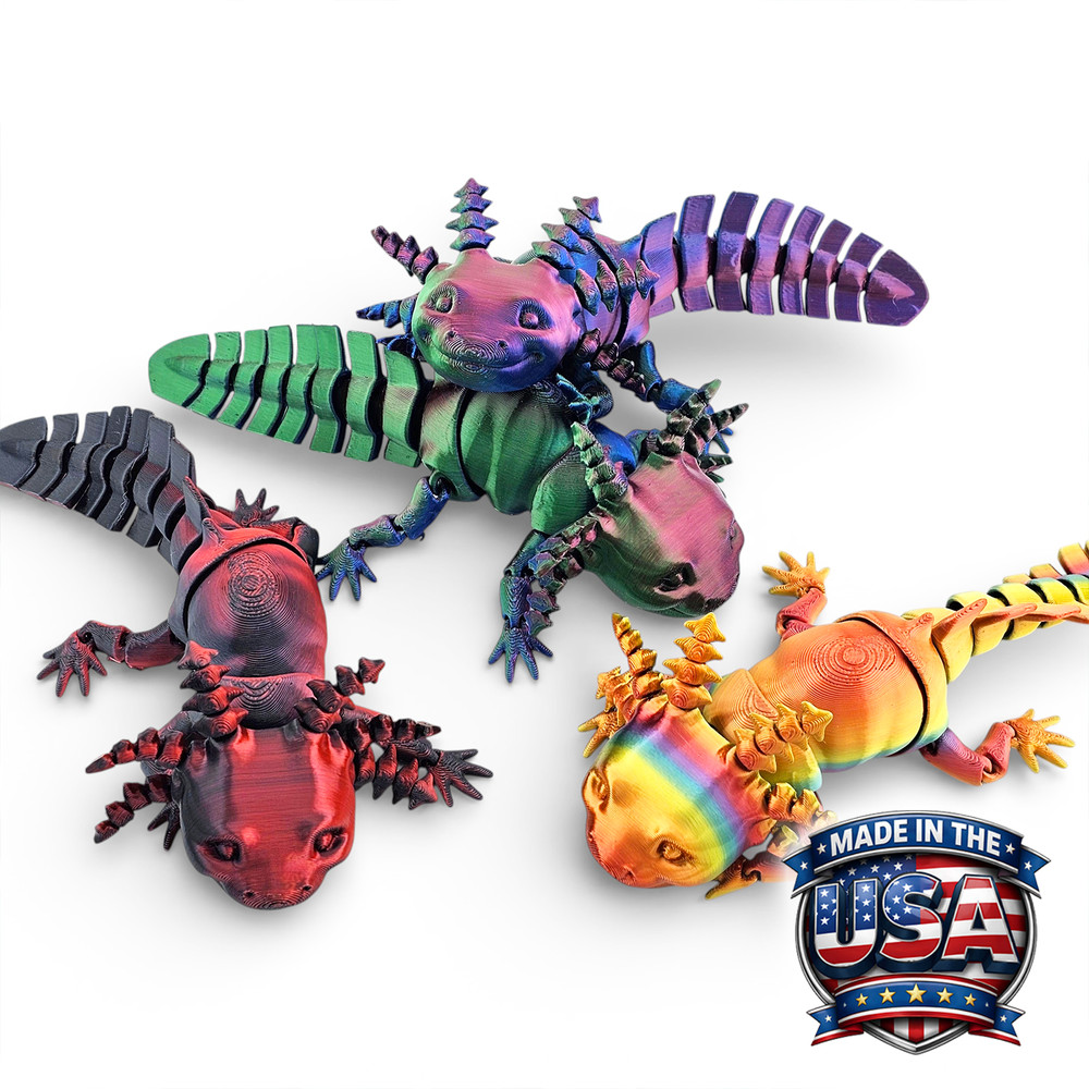 Lot 4 Articulated Axolotl Toy 6″ – 3D Printed Salamander Fidget Flex Desk Pet