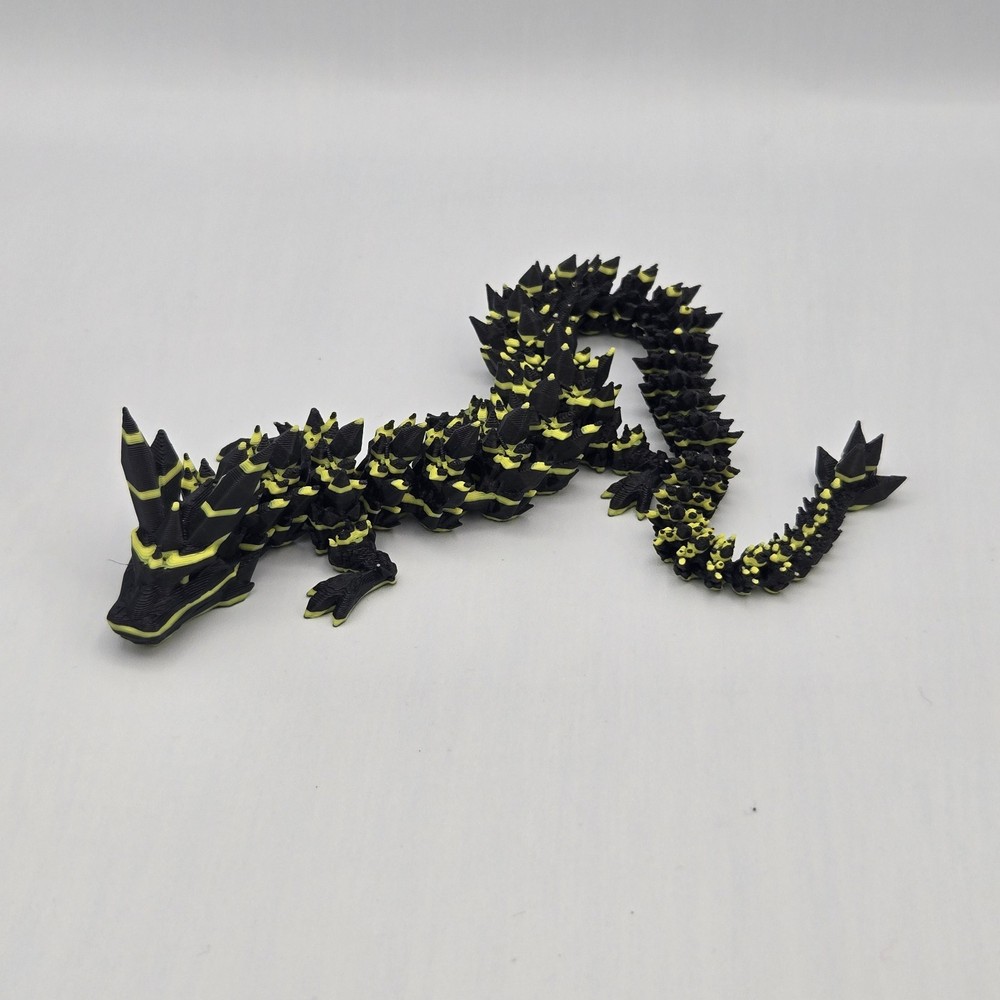 3D Printed Articulated Dragon Black & Yellow 10.5″ Toy Figure