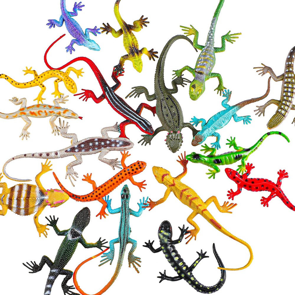 Sumind 18 Piece Plastic Lizard Toys Colorful Plastic Fake Model Artificial Repti