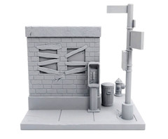 Street Corner Diorama Backdrop Brick Wall 1:12 1:18 3D Printed 6 or 4 Inch
