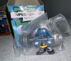 Vintage Super Smurfs LOT PVC Figure SET of 3 in Box Weightlifter Cyclist Boxer