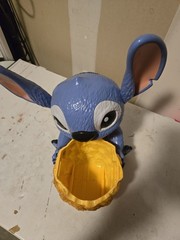 Disney Stitch Plastic Figure Holding Yellow Bowl, Lilo & Stitch Movie, Blue
