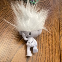Small White Troll Character Action Figure Toy with White Hair, Plastic Figure