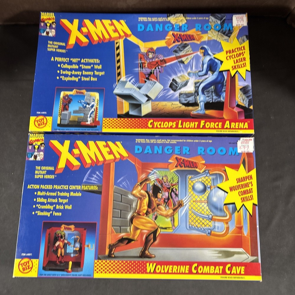(2) X-MEN DANGER ROOM PLAYSETS WOLVERINE CYCLOPS TOY BIZ VINTAGE NEW SEALED OPEN