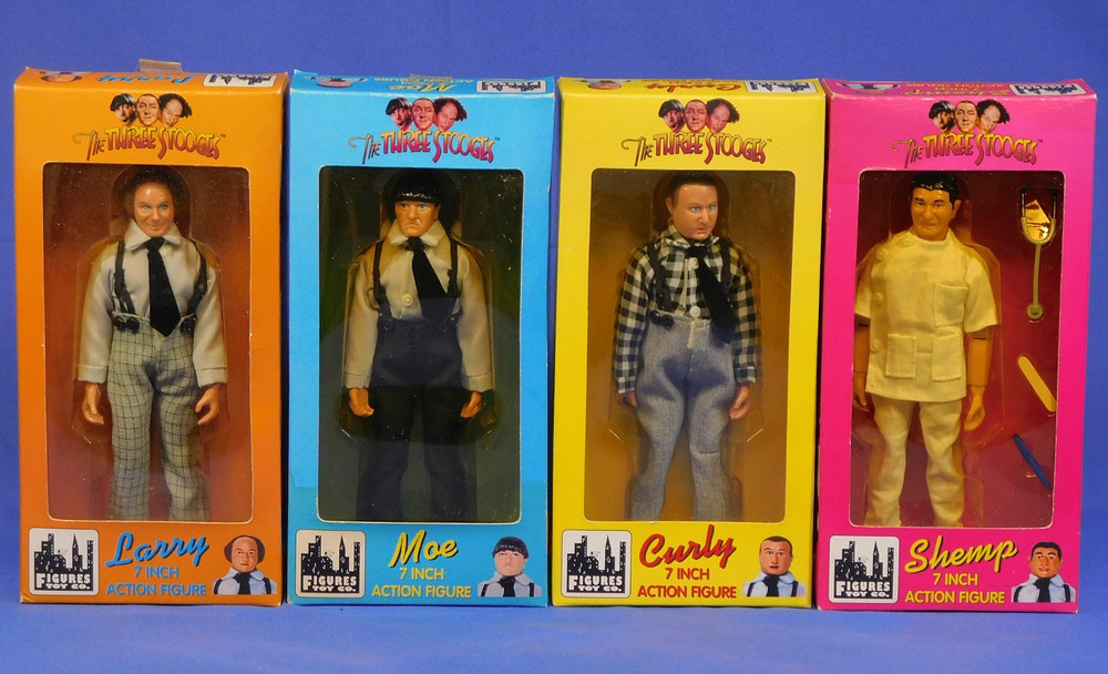 THREE STOOGES MOE LARRY CURLEY SHEMP 4-FIGURE SET 1999 SEALED FIGURES TOY CO.