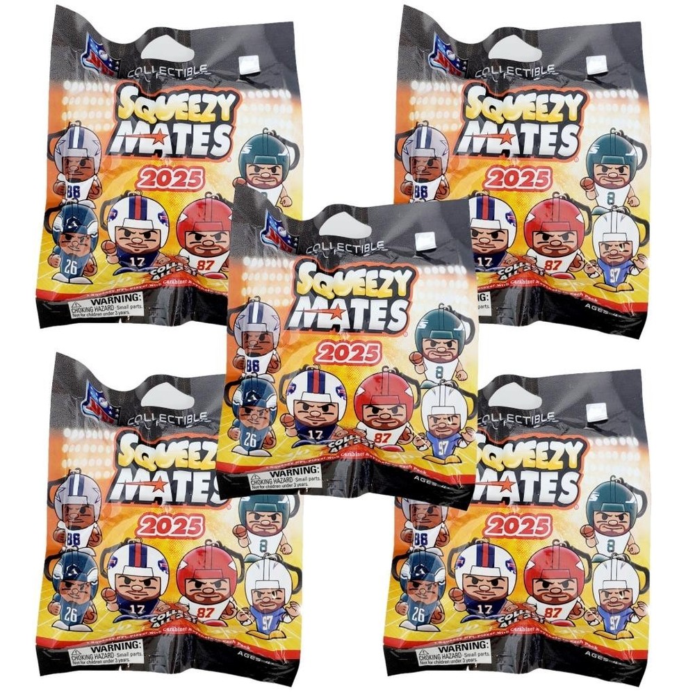 NFL Squeezy Mates 2025 Football Clip-Ons – Lot of 5 Sealed Blind Bags