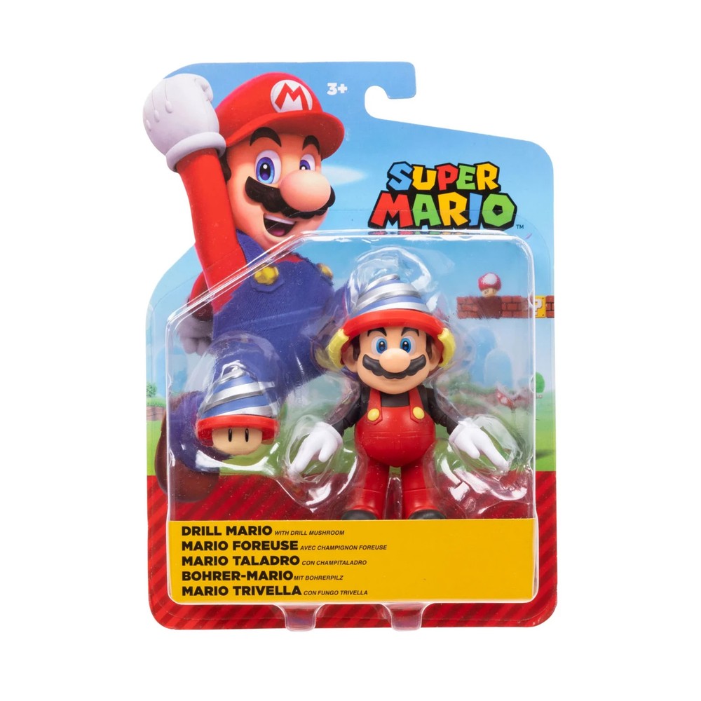 Jakks Pacific Super Mario DRILL MARIO with Drill Mushroom 4″ Figure NEW 2026