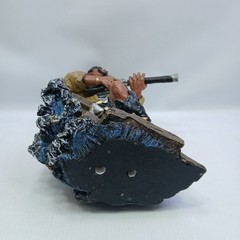 Resin Pirate 10″ Statue with Knife, Musket & Pistol on a bench with treasures