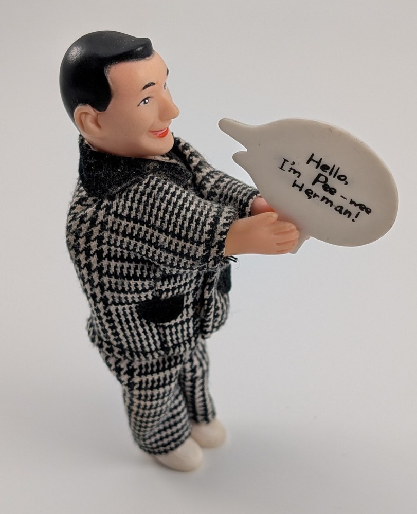 VTG 1990’s Pee Wee Herman CLIP-ON Figure with ‘Hello, I’m Pee-wee Herman!’ Sign