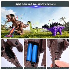 3-Pack Walking Dinosaur Toys for Boys 3 4 5 6 with Lights & Roaring Sounds