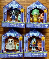 New Bluey Booey Figures Full Set of 4 Chloe Bingo Lucky w/Buckets Halloween
