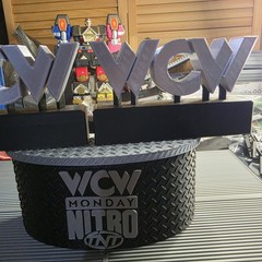 WWE Mattel Small WCW Announcer Table & Small Stage Logos Accessory Lot