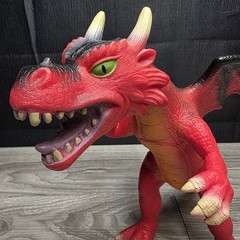 2018 11” Toys R Us Red Dragon w/ Green Eyes Fantasy Soft Rubber Toy