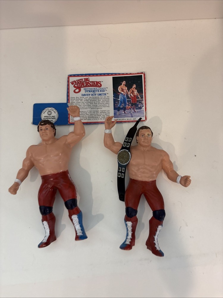 Vintage LJN WWF Superstars 1986 British Bulldogs w/ Bio Card!