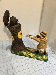 Teddy And The Bear Mechanical Bank Hunter Bear Cast Iron Coin Bank Vintage