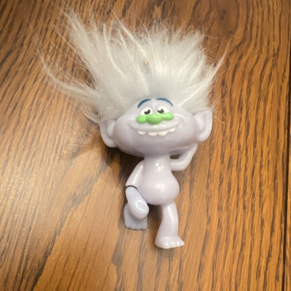 Small White Troll Character Action Figure Toy with White Hair, Plastic Figure