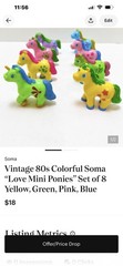 Vintage 90s Colorful Soma “Love Mini Ponies” Set Of 8 Yellow Green Pink Blue